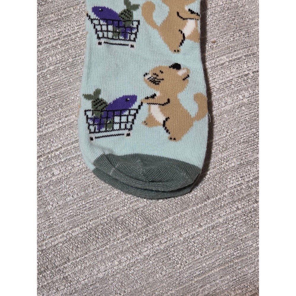 Hello Socks Womens Low Cut Ankle Socks Light Blue Cat Shopping Fish OS 4-10 NWT - Picture 3 of 5